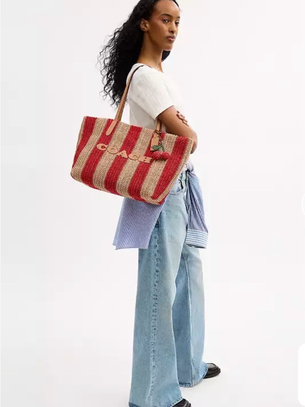 Coach (NWT) City Tote Bag With Stripes And Cherry Charm - Picture 15 of 16